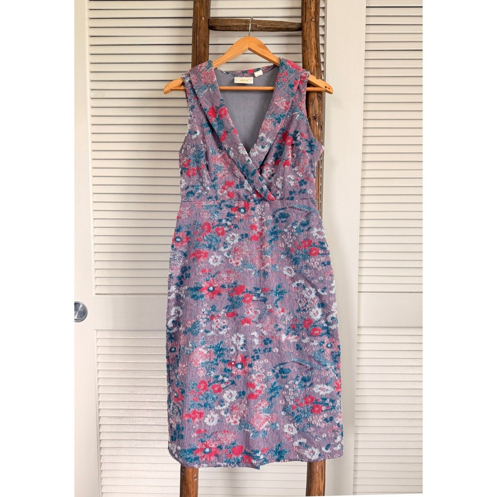 Maeve Floral Jacquard Sheath‎ Dress 8P Purple Pink Blue Sleeveless Anthropologie